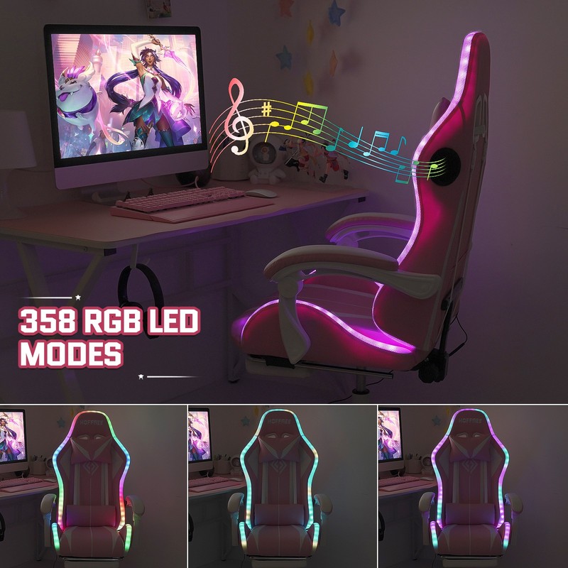 LED Computer Gaming Chair W/ Speaker Ergonomic Office Swivel Racing Chairs US gallery
