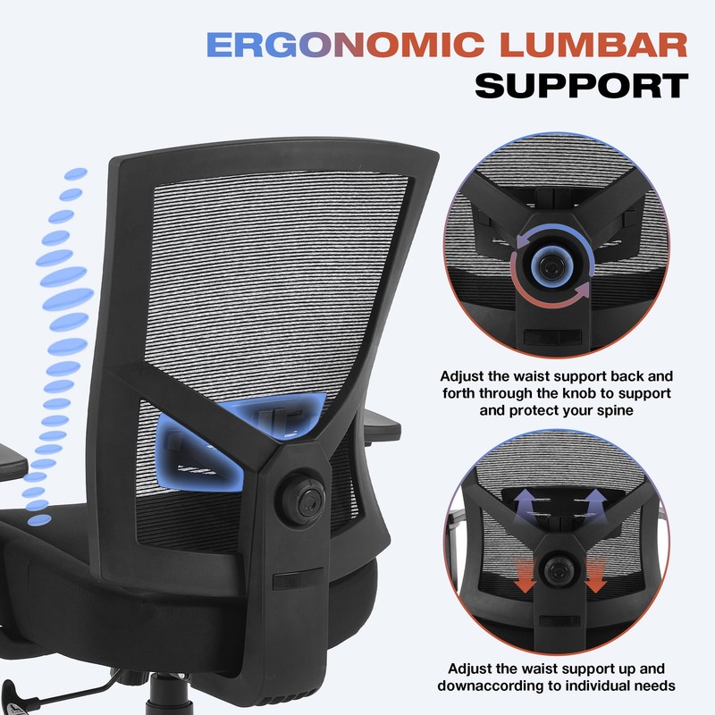 Ergonomic Home Office Chair Mesh Mid Back Armrest Thick Cushion Tilt Reclining gallery