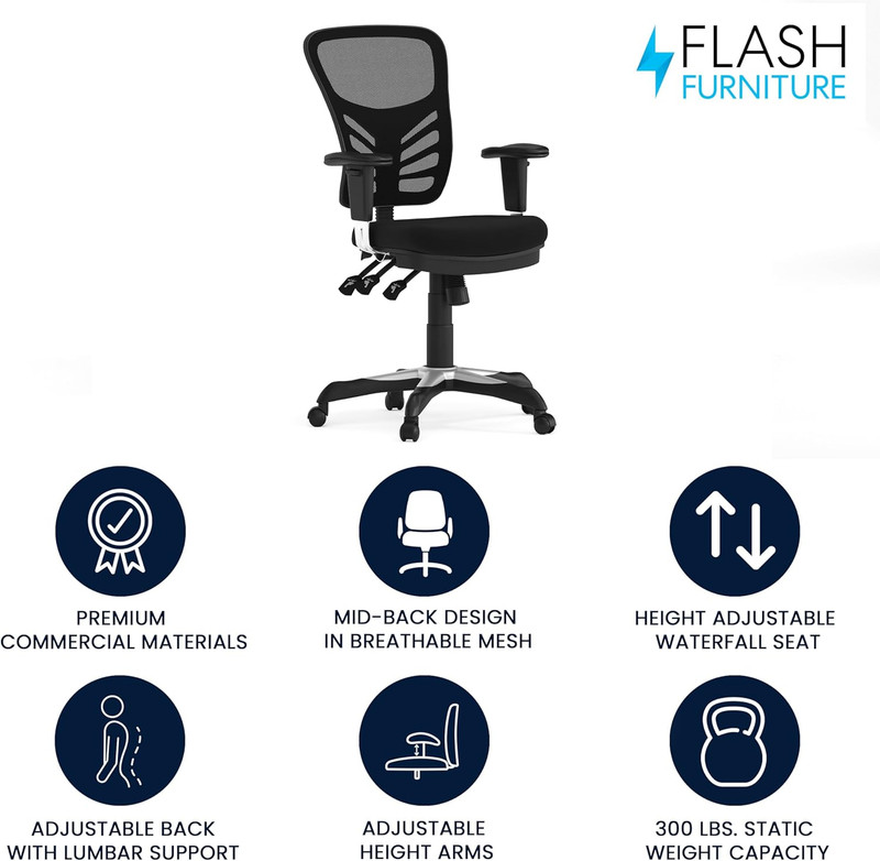 Nicholas Mid-Back Swivel Desk Chair with Wheels, Mesh Back, Padded Seat, and Arm gallery