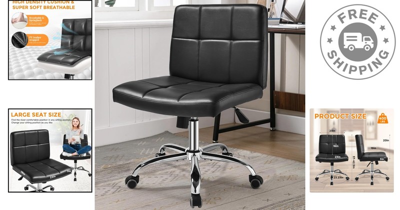 Comfortable PU Leather Desk Chair - Space-Saving Design for Home & Office gallery