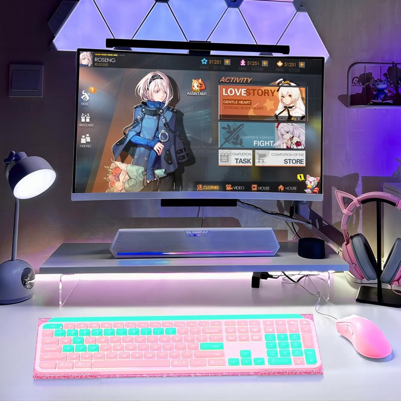 Computer Keyboard Stand Ergonomic Riser Acrylic Tilted Glitter Pink 17 Inch gallery