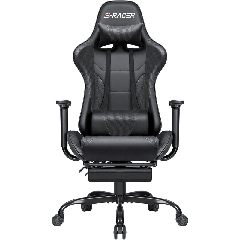 Back Gaming PU Leather Chair with Footrest Chair Massage Office Chair High Blac gallery