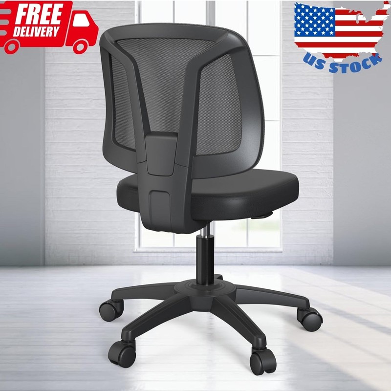 Armless Office Desk Chair No Arms with Back Support Rolling Wheels