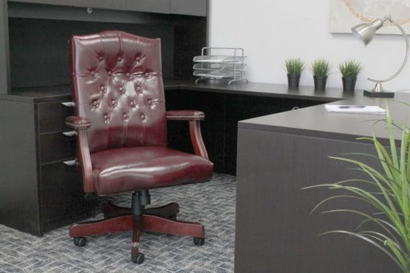 Oxblood Executive Vinyl Chair with Elegant Mahogany Frame gallery