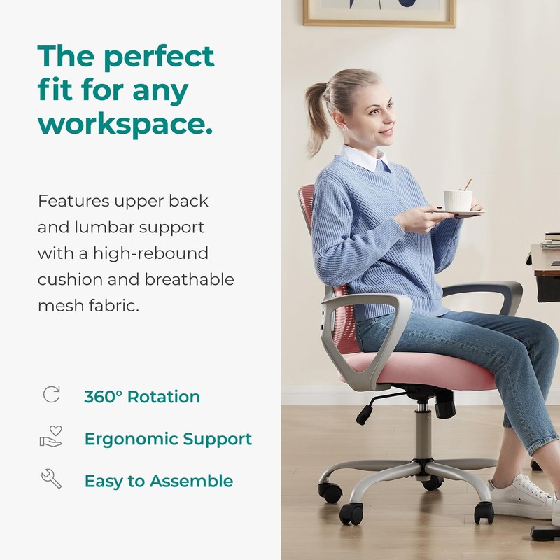 Home Office Chair, Mid Back Computer Ergonomic Mesh Desk with Large Seat, Exe... gallery