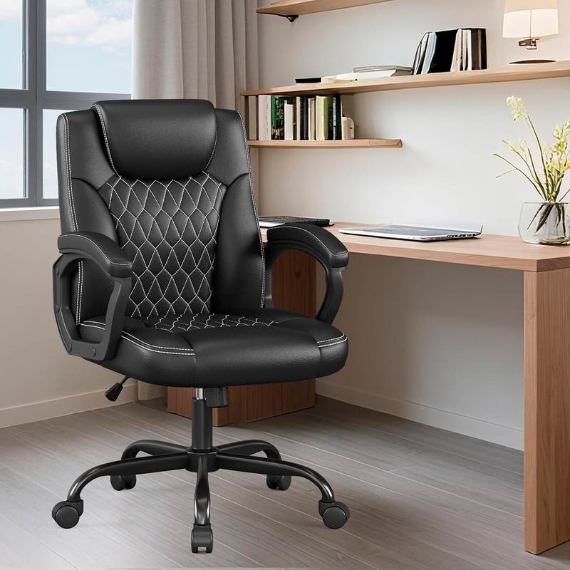 Executive Office Chair Black Faux Leather Adjustable Swivel Desk Chair gallery