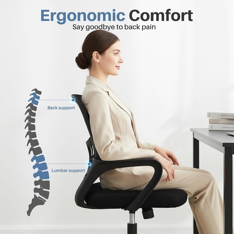 Elegant Mid Back Chair with Lumbar Support & Quick Assembly – Perfect for Study gallery