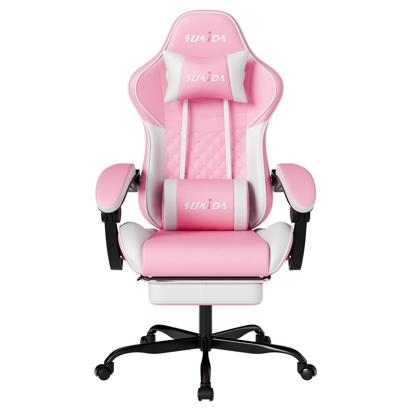 Pink Gaming Comfy Computer Chair With Footrest For Girls Ergonomic gallery