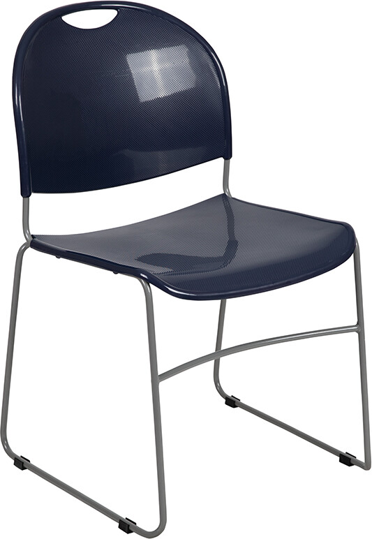 Heavy Duty Navy Stack Office Chair with Sled Metal Base – Waiting Room Chair