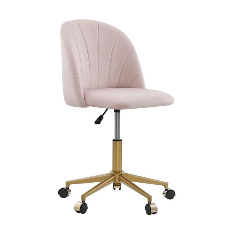 Pemberly Row Upholstered Adjustable Swivel Desk Chair Gold Legs in Blush Pink gallery