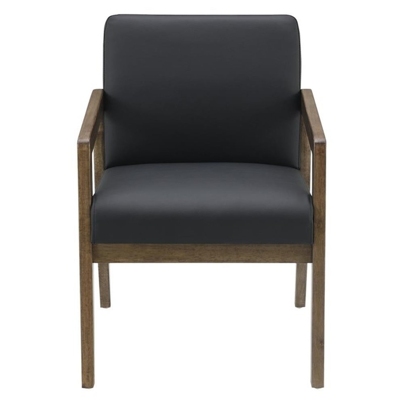 Scranton & Co Black Faux Leather Visitor Chair with Park City Wood Finish gallery