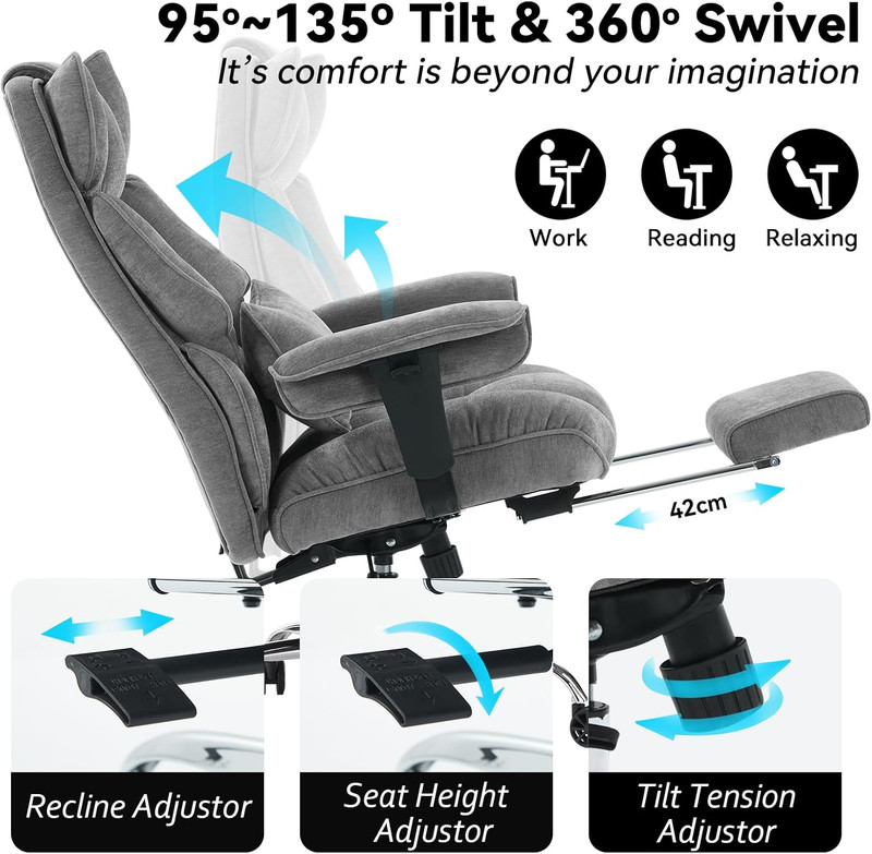 Executive Office Chair, Soft-Cushioned Computer Chair with Foot Rest, Fabric Hom gallery