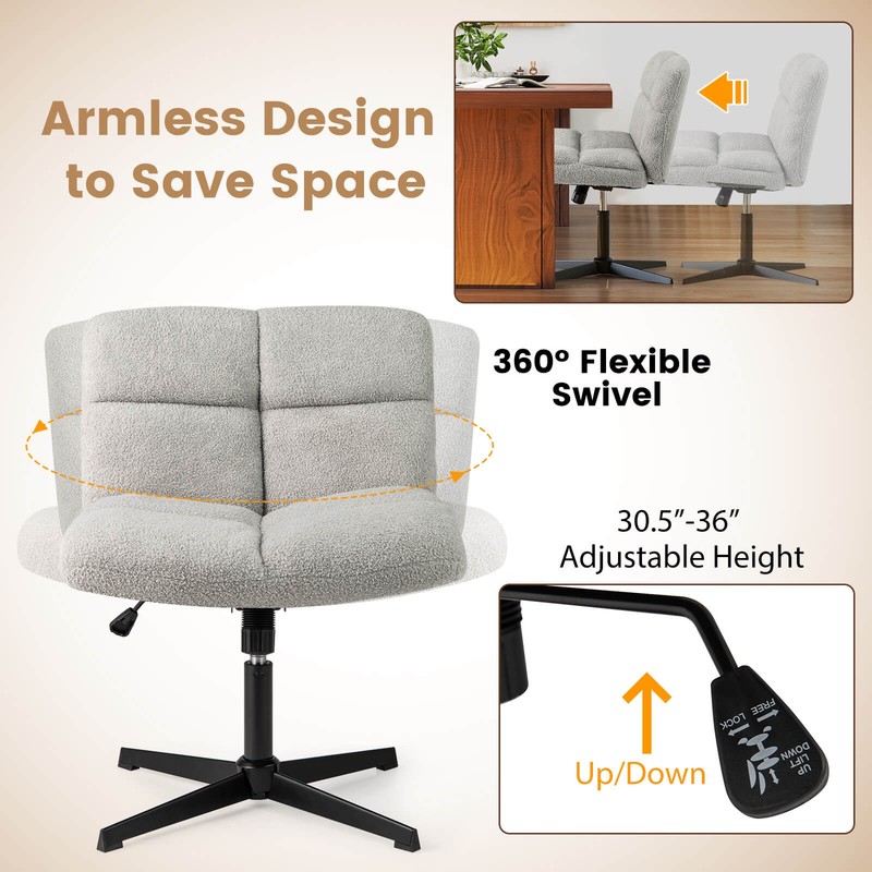 Armless Office Desk Chair Modern Swivel Vanity Chair w/Adjustable Height Grey gallery