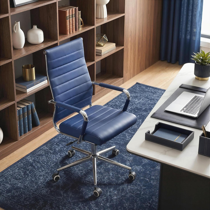 Navy Blue Executive Office Chair Ergonomic Leather Swivel Adjustable gallery