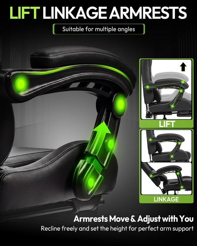 Ergonomic Gaming Chair W/ Footrest & Massage Lumbar 2D-Linkage Armrests Computer gallery