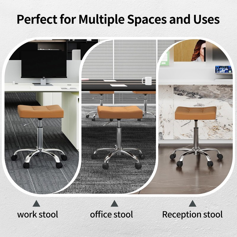 Office Stool with Wheels (300lbs Capacity) (Adjustable Height 17"-21") Brown ... gallery