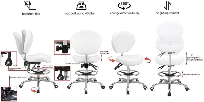 Adjustable Height Drafting Stool Drafting Chair with Backrest & Foot Rest,Swivel gallery