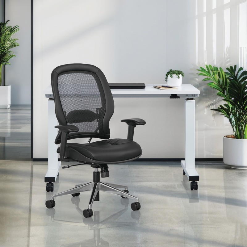 Air Grid Black Back Office Chair with Bonded Leather Seat gallery