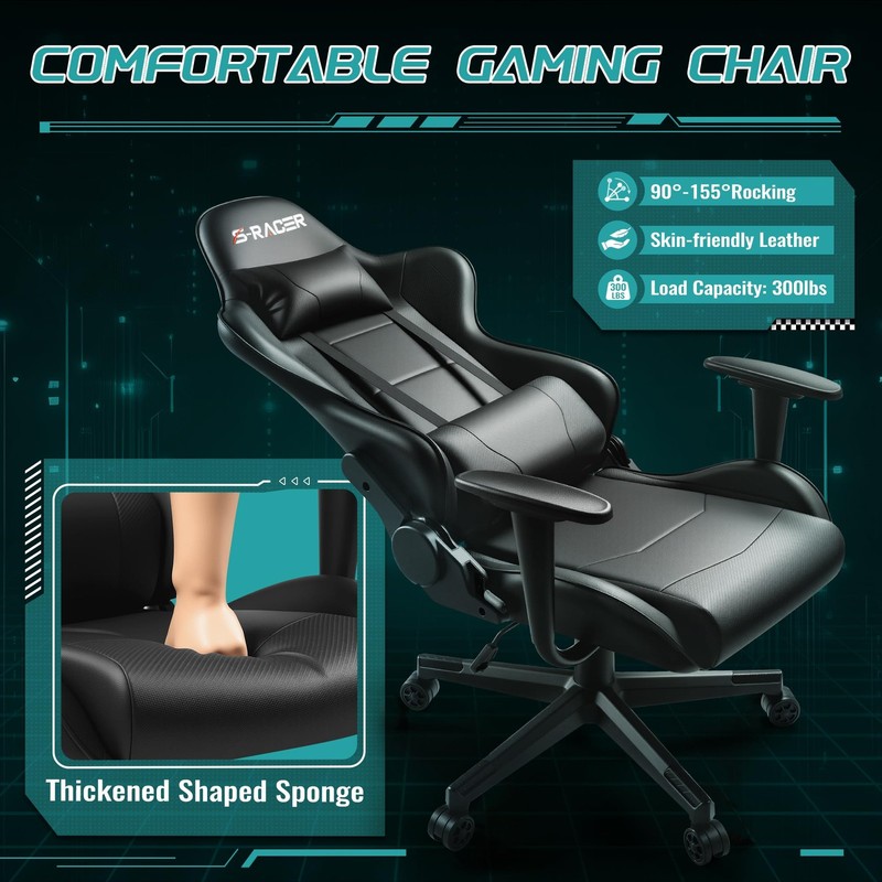 Furniwell Gaming Chair Racing Computer 33D x 25.5W x 45H in, Black gallery
