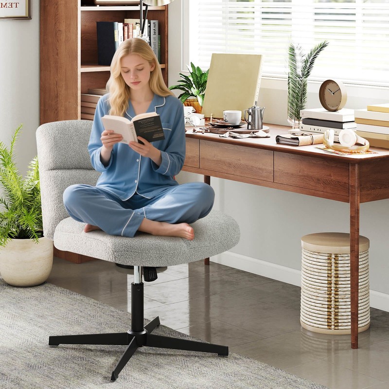 Armless Office Desk Chair Modern Swivel Vanity Chair w/Adjustable Height Grey gallery