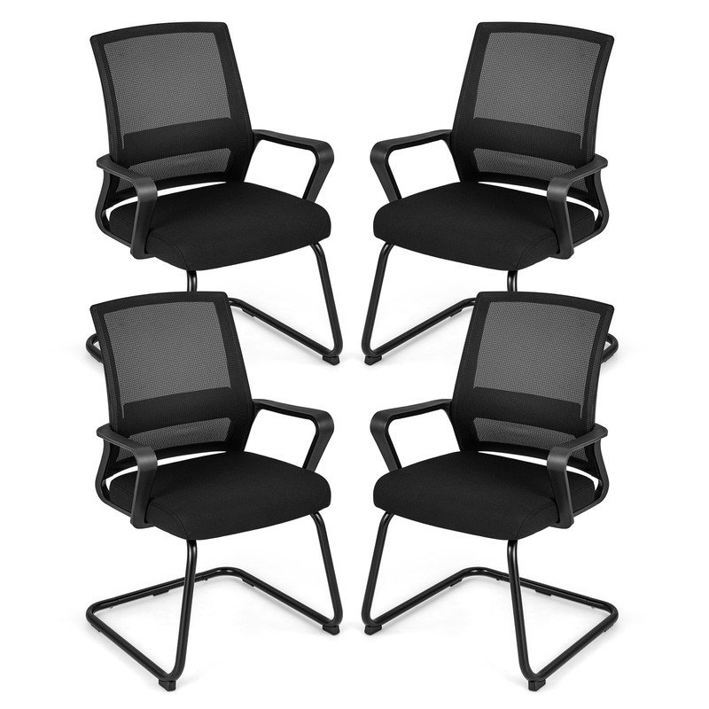 Office Guest Chair Set of 4 w/ Lumbar Support, Mesh Back without Wheels Black
