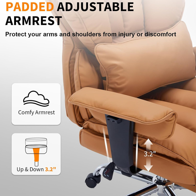 Big & Tall Ergonomic Office Chair with Footrest, 400Lbs, Brown Leather gallery