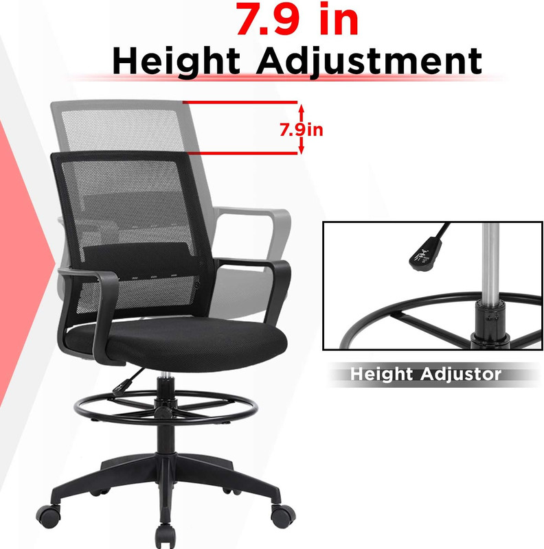 Drafting Chair Tall Office Chair Mesh Ergonomic Mid-Back Desk Chair with Adjusta gallery