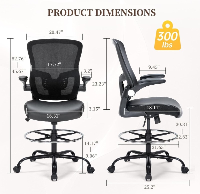 Drafting Chair Ergonomic Tall with Footrest Flip Up Arms gallery