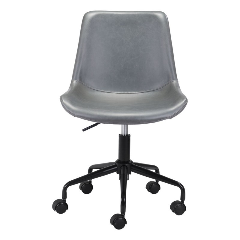 Gray and Black Adjustable Swivel Faux Leather Rolling Office Chair gallery