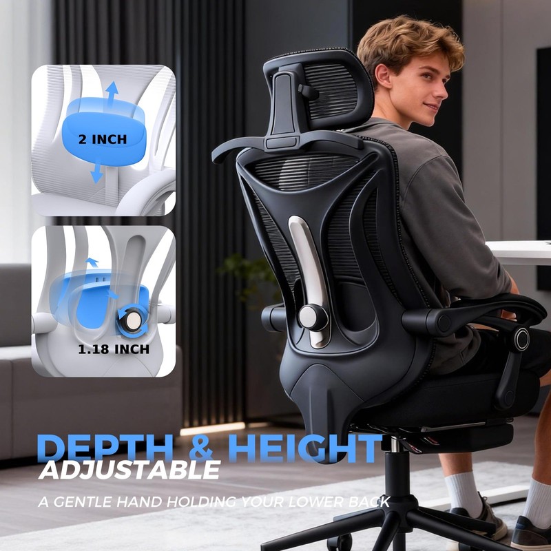 Ergonomic Office Chair with Footrest - Adjustable Lumbar Support & Headrest, ... gallery