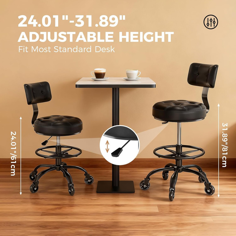 Office Drafting Chair with Footrest, Tall Height Adjustable Stool with Back Supp gallery