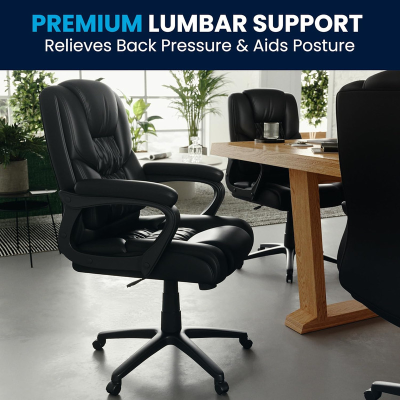 Ergonomic Big & Tall Swivel Office Chair with Padded Armrests, Black gallery