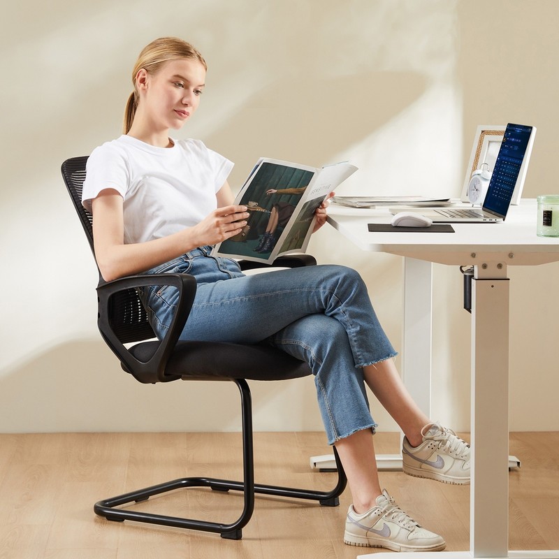 Office Chair with Lumbar Support No Wheels, Stationary Mesh Mid Back Chairs gallery