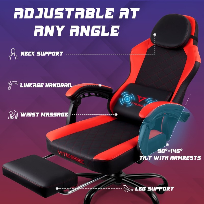 Gaming Chairs with Footrest, Massage Leather Game Chair for Adults, Big and Tall gallery