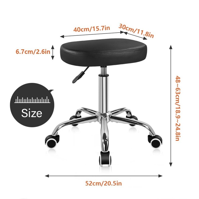 KKTONER Square Rolling Stool Swivel Height Adjustable for Office Black gallery
