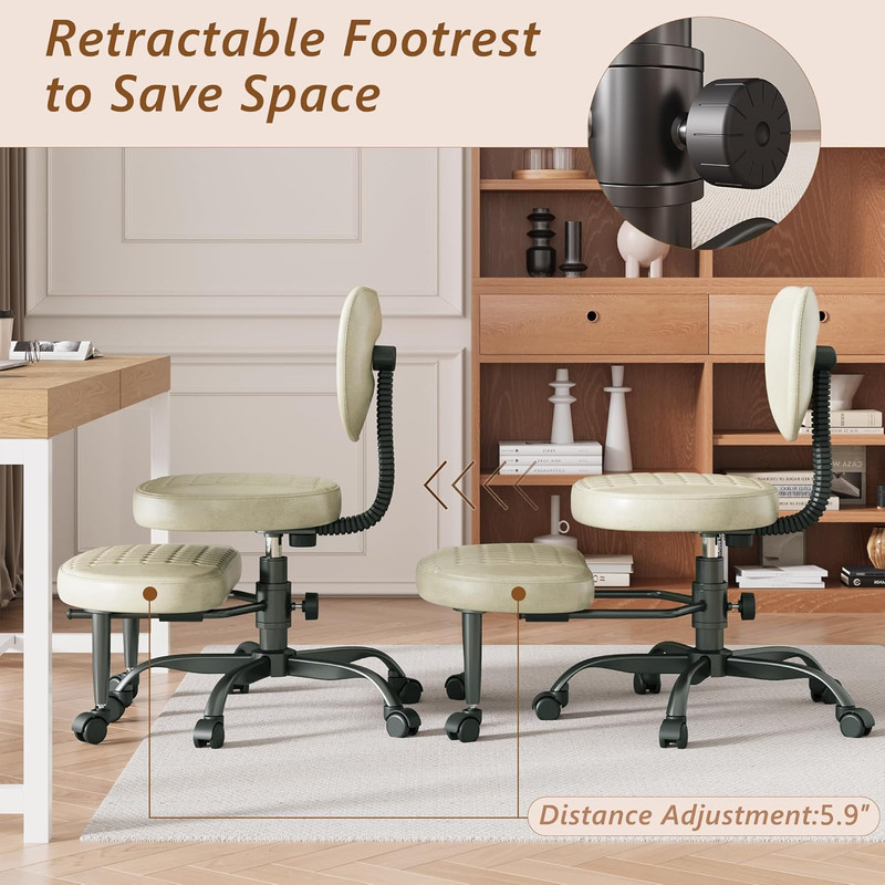 Ergonomic Cross Legged Office Chair with Back Support & 360° Swivel - Beige gallery