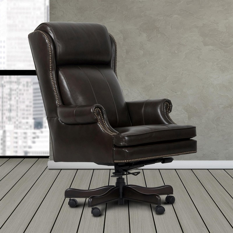 Parker Living 51" Transitional Leather Swivel Desk Chair in Pacific Brown gallery