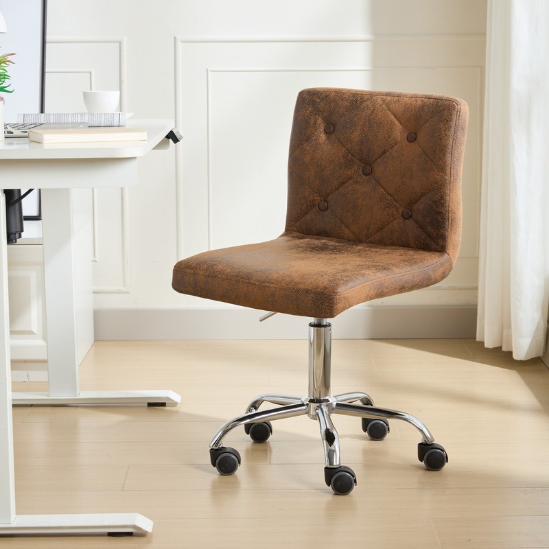 Leather Home Office Chair Armless Swivel Chair Thick Cushion Height Adjustable
