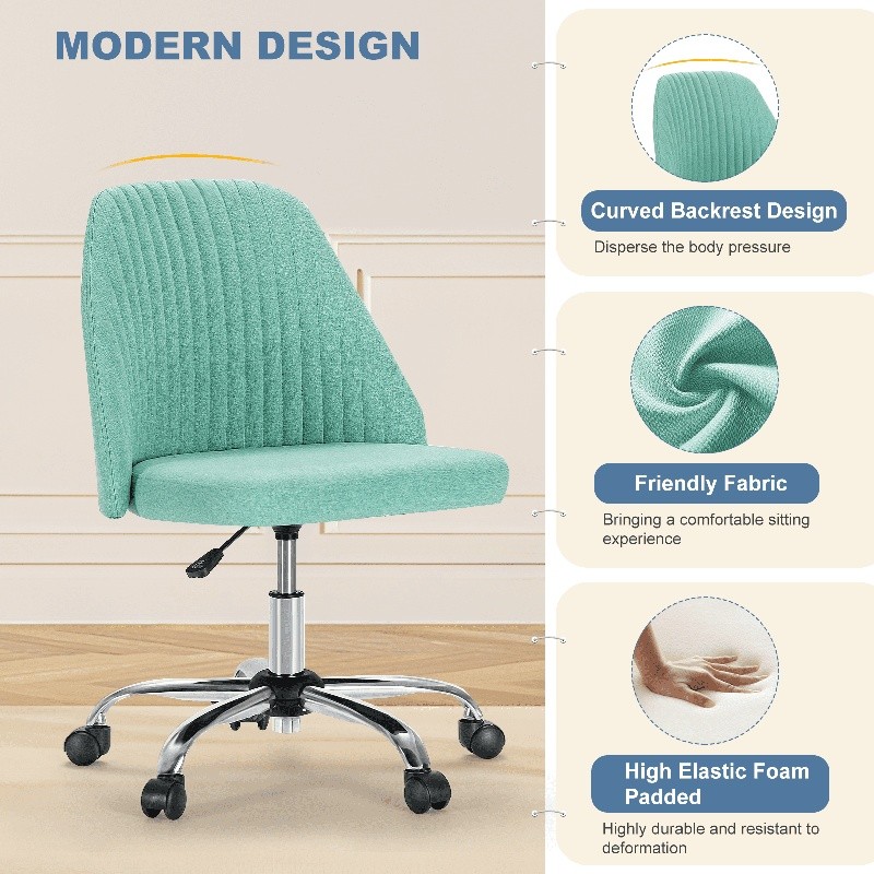 Armless Modern Desk Chair Adjustable Height Rolling Task Chair 250lb Capacity US gallery