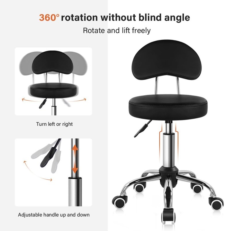 Rolling Stool with Mid Back Height Adjustable Chair PU Leather Swivel Chair w... gallery