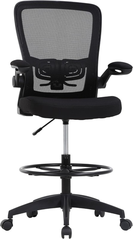 Mid-Back Drafting Chair with Breathable Mesh & Easy Assembly - B-Black gallery