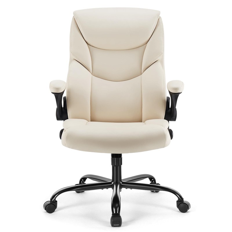 Ergonomic Office Chair Heavy Duty Task Desk Chair with Flip-up Arms, PU Leath…
