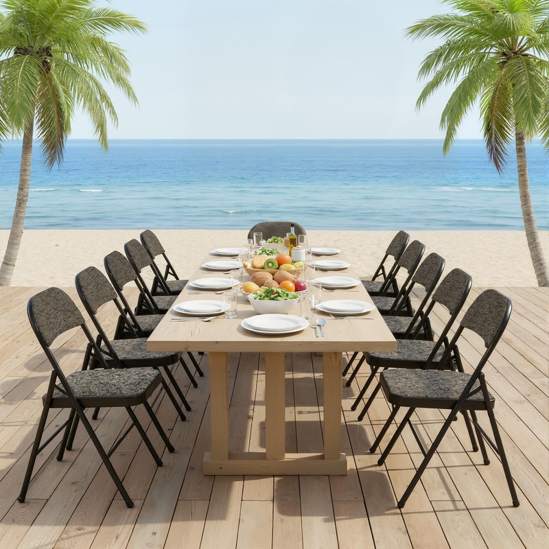 DUMOS 4 Pack Folding Chairs with Padded Cushion and Back - 4 Pack, Black Grey gallery