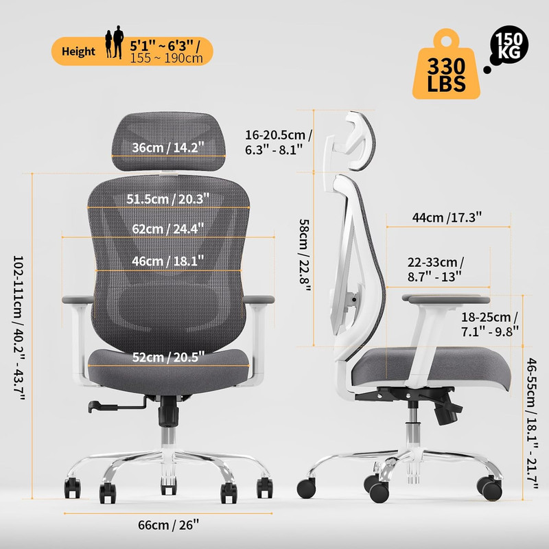Ergonomic Mesh Office Chair - 3D Adjustable Lumbar Support & 3D Armrests, V-Shap gallery