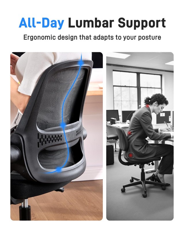 Silla De Oficina Ergonómica Con Brazos Plegables Soporta 300lb Negro gallery