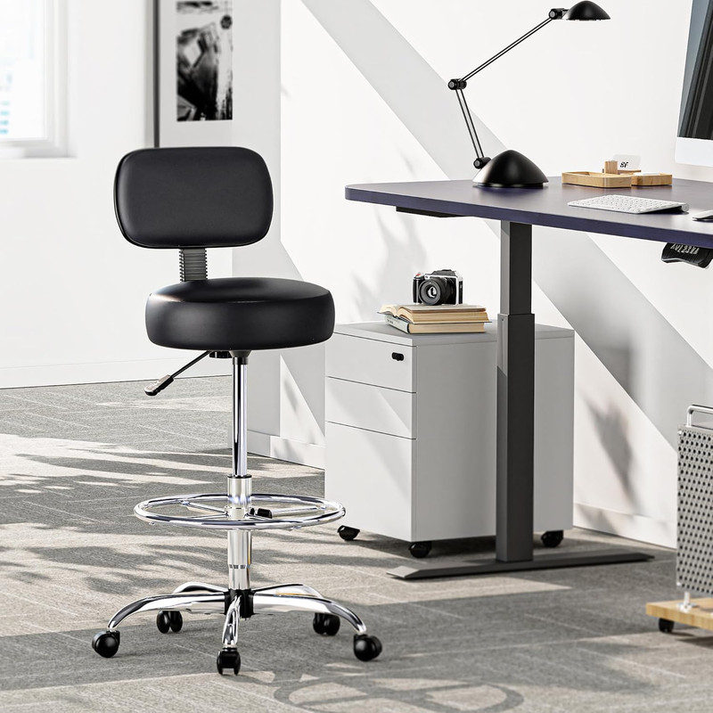 Drafting Chair with Back, Adjustable Foot Rest Rolling Stool, Multi-Purpose Offi gallery