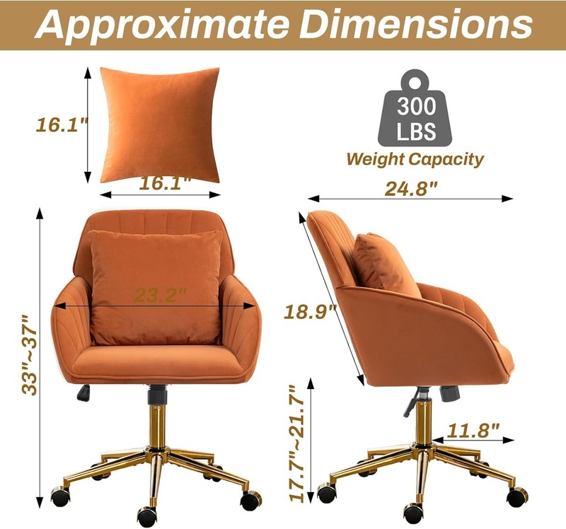 Home Office Desk Chair Comfy Swivel Wheels, Velvet Harvest Orange gallery