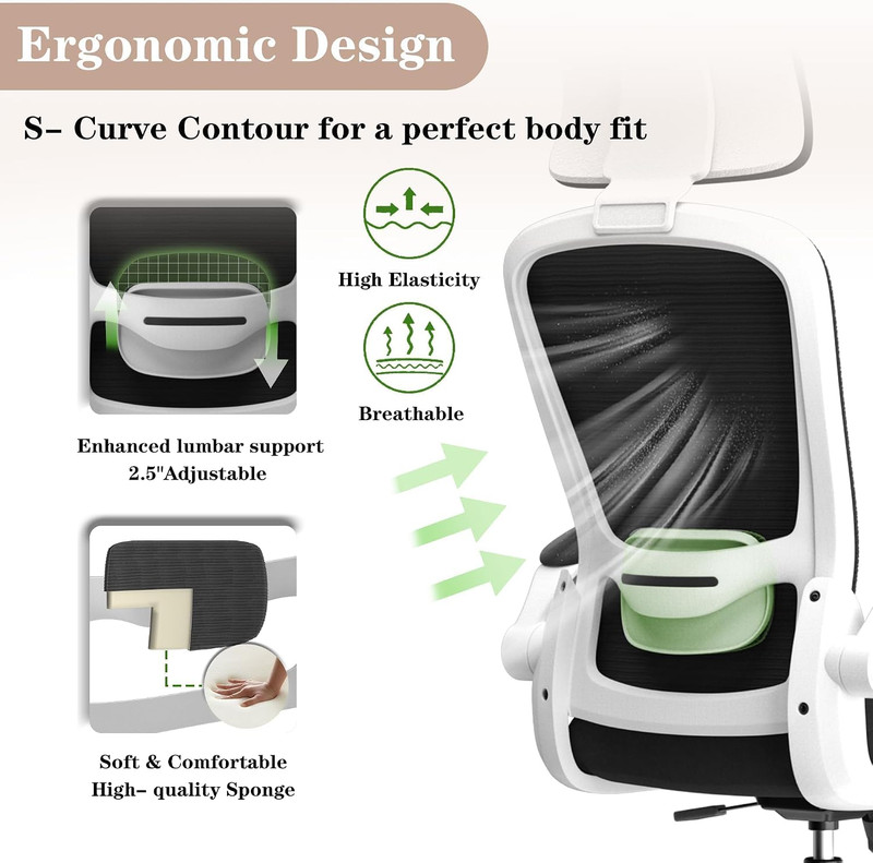 Comfort Ergonomic Office Chair - Lumbar Support & Headrest for Pain Relief gallery