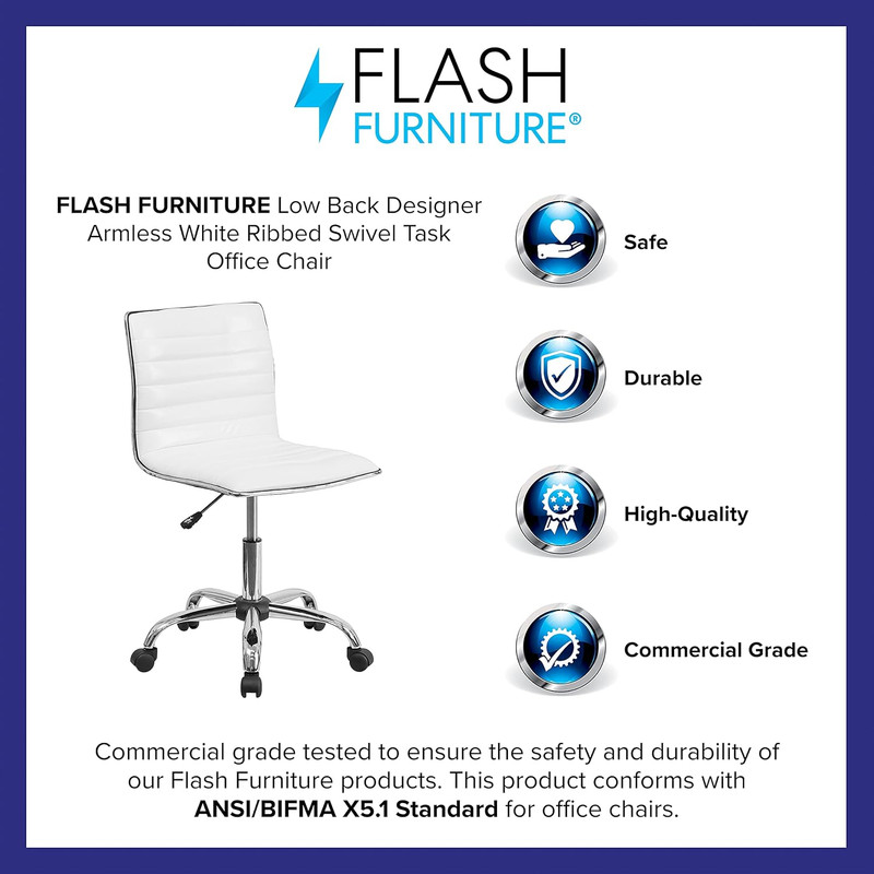 Stylish White Executive Swivel Desk Chair with Chrome Frame and Ribbed Design gallery