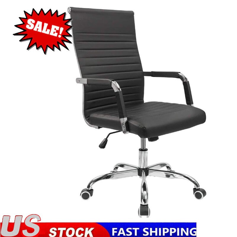 Office Desk Chair Mid-Back PU Leather Executive Task Chair Swivel Chair w/Arms